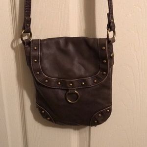Leather brown satchel with small wallet